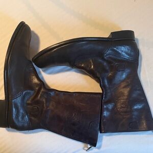 Paul Smith Black Leather Motorcycle Boots with Embossed "red ear" Logo